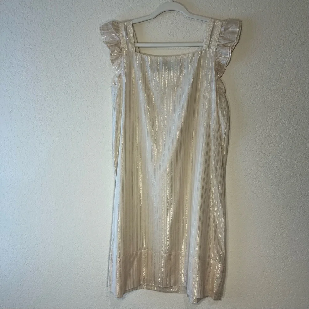 Marc By Marc Jacobs Champagne And Gold Metallic Shift Dress With Pockets SZ M